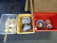 3 Boxes of Older China to include Blue & White Wares, Dogs, Tea Sets Etc