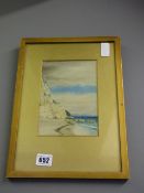 Gilt Framed Water Colour Depicting The Beer Coast in Devon