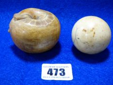 Carved Ivory Ball & Carved Ivory Apple