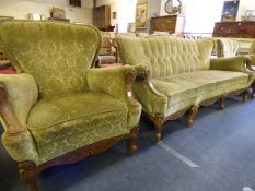 1950's Green Dralon 3 Piece Suite