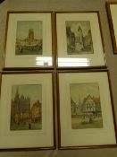 Set of 4 Framed Water Colours by W Millikin Depicting Continental Scenes