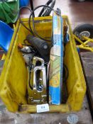 Box Containing 3 Glue Guns, Glue Sticks & 2 Staple Guns