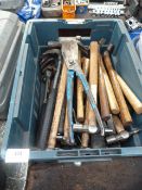 Box Containing Assorted Hammers, Tin Snips etc