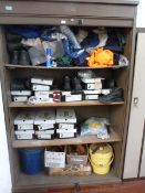 6ft Stationary Cabinet Containing Assorted Safety Boots, PPE Latex Moulds etc