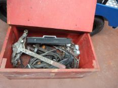 Wood Toolbox Containing Various Engineers Tools, Joiners Vice, Hand winch etc