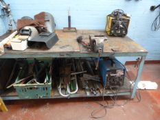 Engineers Work Bench fitted with Vice & Small Stock of Steel