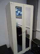 *White Double Wardrobe with Mirrored Drawers and Cut Glass Handles