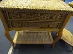 Hall table with Drawers and Undershelf with Rattan Top