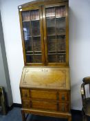 Oak Bureau with Glazed Bookcase Over