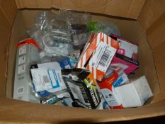*Box Containing Assorted Electrical Fittings - Battery Chargers - Extension Leads etc