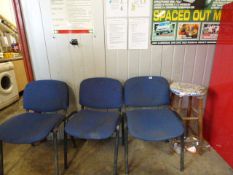 *High Seat Stool on Turned Legs & 3 Blue Office Chairs