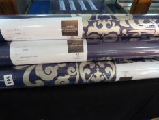 6 Rolls of Blue Patterned Caramel Wallpaper