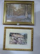Gilt Framed Print & Gilt Framed Water Colour