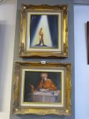 2 Gilt Framed Clown Paintings