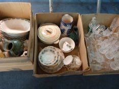 3 Boxes of Ceramics - Cut Glass etc