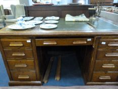 Oak Partners Desk with Green Leather Top