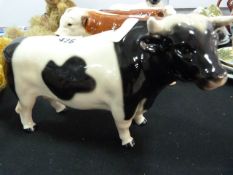 Ceramic Black & White Bull Figurine
