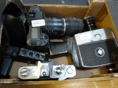 Box containing 2 Canon Cameras & an Old Cine Camera