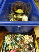 Box Containing Ginger Jars - Glass Art Deco Dressing Table Set - Ceramics & Costume Jewellery