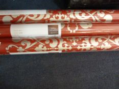 3 Rolls of Red Patterned Caramel Wallpaper
