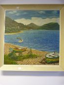 Framed Oil Canvass Depicting An Alpine Scene