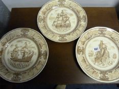 3 Masons Ironstone Plates Entitled Ark Royal - The Griffin & The Royal Sovereign