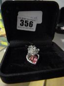 Silver Necklace with Love Heart Charm and Pink Stone