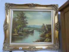 Gilt Framed Oil on Canvas of a Rural Scene