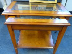 Nest of 2 Tables with Plate Glass Tops in Cherry Wood Finish