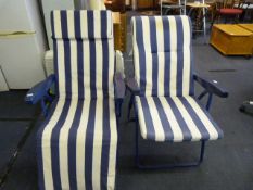 2 Folding Deck Chairs - Blue & White Striped