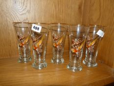 5 Lager Glasses with Pheasant Embellishment
