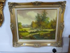 Gilt Framed Oil on Canvas of a Rural Scene