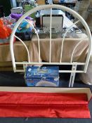 Tubular Single Bed Head Board - Foot Massager & Red Roman Blind with Pelmet