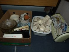 Enamel Bread Bin - Dinner Service & Box of Bric-a-Brac etc