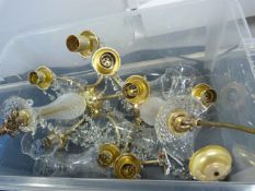 Pair of Brass & Glass 5 Branch Chandeliers