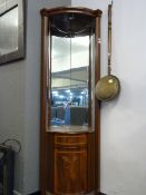 Mahogany Mirrored Back Corner Display Unit with Inlaid Detail & Cupboard
