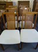 6 Teak Framed Dining Chairs with Upholstered Seats & Bergere Panelled Backs