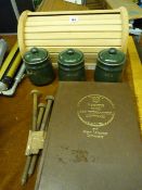 Beech Bread Bin - Green & Gold Tea, Coffee & Sugar Jars - Websters Dictionary