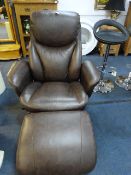 *Lazy Boy Brown Leather Reclining Swivel Chair with Matching Foot Stool
