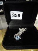 Silver Bracelet with Love Heart Pendant with Blue Stone