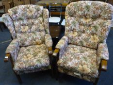 Pair of Floral Patterned High Back Fireside Chairs