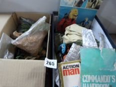 Box Containing Action Man Clothing & Action Man Magazines & Box Containing Model Railway Scene