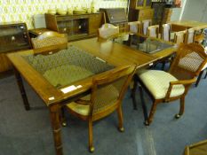 Hardwood Extending Dining Table with Glass Panels & 4 Matching Carver Chairs