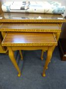 Nest of 3 Walnut Tables with Plate Glass Tops