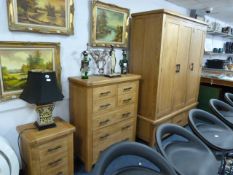 3 Piece Oak Bedroom Suite with Wrought Iron Furniture comprising of Triple Wardrobe - Chest of 7