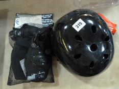 *Children's High Gloss Black Street Helmet & Set of Protective Knee and Elbow Pads
