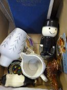 Box containing Decorative Cockerel - Cow - Homepride Figure - Lamp Shade etc