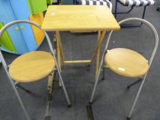 Folding Beech Table Complete with 2 Folding Tubular Chairs with Beech Seats