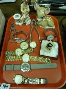 Tray Containing Ceramic Ornaments - Wrist Watches - Nut Crackers - Cuff Links etc