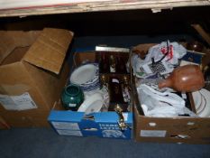 4 Boxes of Assorted Decorative China - Trophies - Kitchenalia - Grinders etc